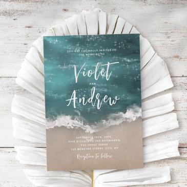 abstract sparkling moody ocean beach wedding invitation