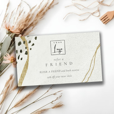 abstract stone ivory gold refer a friend logo business invitations