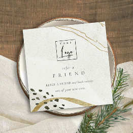 Small Abstract Stone Ivory Gold Refer A Friend Logo Square Business Invitations Front View