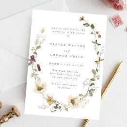 Small Abundance Dried Wildflower Pampas Wreath Wedding Invitation Front View
