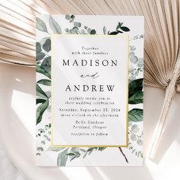 Small Abundant Greenery Gold Frame Wedding Foil Invitation Front View