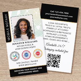 Small Accreditation Notary Public Photo Qr Code Black Business Invitations Front View