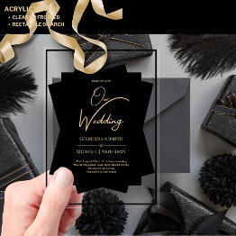 Small Acrylic Wedding Invites Black Gold Unique Modern Acrylic Invitations Front View