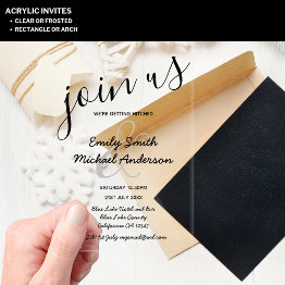 Small Acrylic Wedding Invites Black Text Bold Initials Acrylic Invitations Front View
