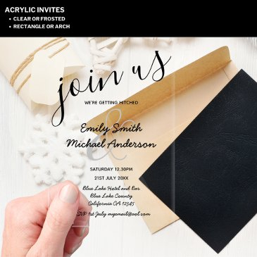 acrylic wedding invites black text bold initials acrylic invitations