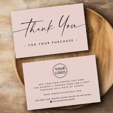 add logo blush pink script thank you insert card
