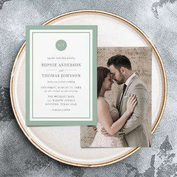 add photo custom color round monogram wedding invitation