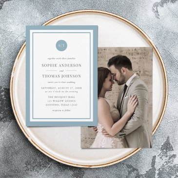 add photo custom color round monogram wedding invitation