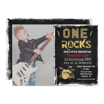 add photo rockstar drumset 1st birthday invitation
