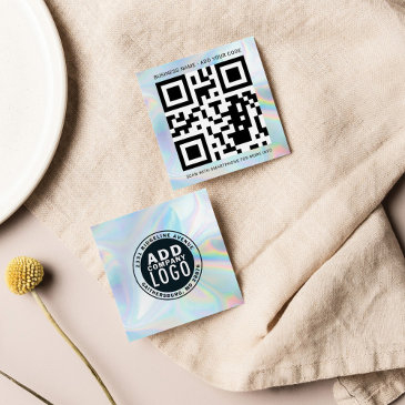 add your custom logo and qr code holographic square business invitations