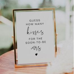 Small Adella Modern Guess How Many Kisses Bridal Sign Invitation Front View