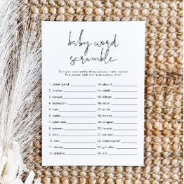 Small Adella Modern Minimalist Baby Word Scramble Game I Invitation Front View