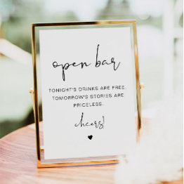 Small Adella Modern Minimalist Funny Open Bar Sign Invitation Front View