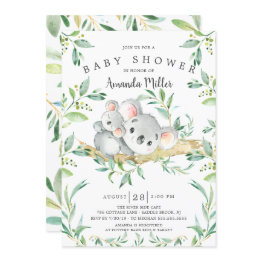Small Adorable Koala Bear Baby Shower Invitation Front View