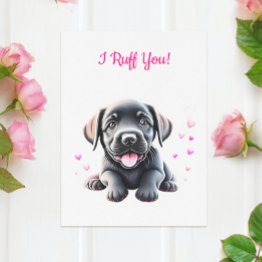 Small Adorable Puppy With Hearts Tail Wag Valentine Holiday Invitations Front View