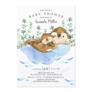 adorable sea otter neutral baby shower invitation