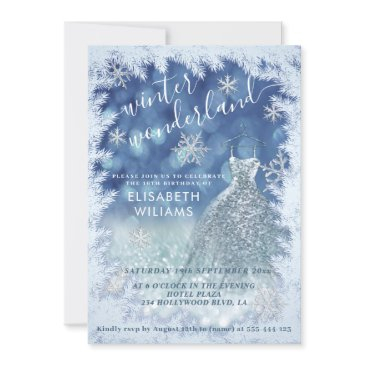 adorable winter wonderland glitter ombre sweet 16 invitation