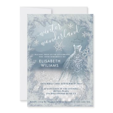 adorable winter wonderland glitter ombre sweet 16 invitation