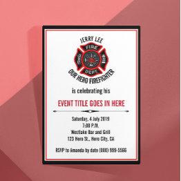 Small Adult Firefighter Event Retirement Birthday Invitation Front View