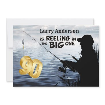 adult fisherman milestone 90 birthday - big one invitation