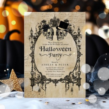 adult halloween party vintage gothic skull invitation