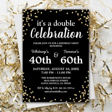 adult joint birthday party | black gold glitter invitation