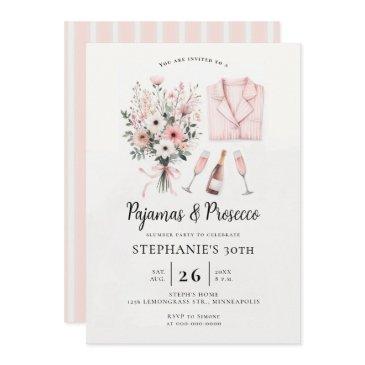 adult pj sleepover pajamas prosecco 30th birthday invitation