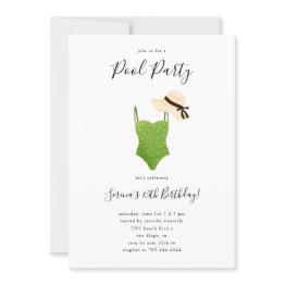 Small Adult Pool Birthday Party Swimsuit Invitation Front View