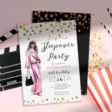 adult sleepover party fashion pink 30th birthday invitation