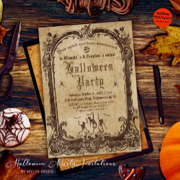 Small Adult Vintage Gothic Skul Halloween Party Invitation Front View