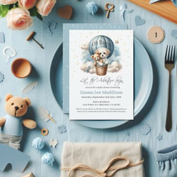 adventure awaits baby puppy in hot air balloon invitation