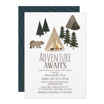 adventure awaits camping virtual baby shower invitation