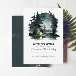 Small Adventure Awaits Night Sky Nature Birthday Party Invitation Front View