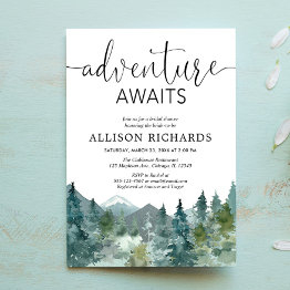 Small Adventure Awaits Rustic Woodland Bridal Shower Invitation Front View