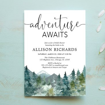 adventure awaits rustic woodland bridal shower invitation
