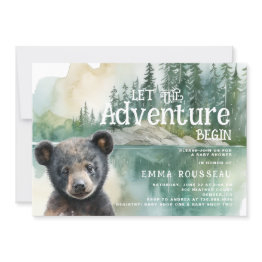 Small Adventure Begins Baby Bear Cub Baby Shower Invitation Front View