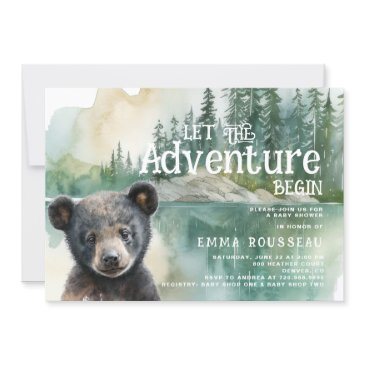 adventure begins baby bear cub baby shower invitation