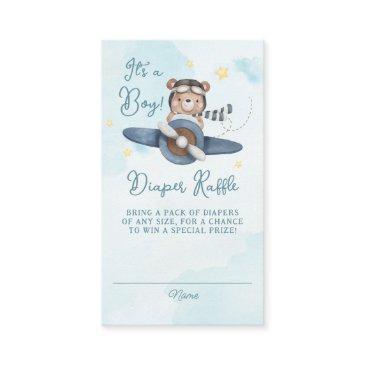 adventure cute bear blue plane baby diaper raffle enclosure invitations