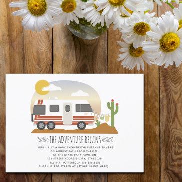 adventure desert vintage rv neutral baby shower invitation