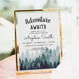 Small Adventure Rustic Forest Baby Shower Invitation Front View