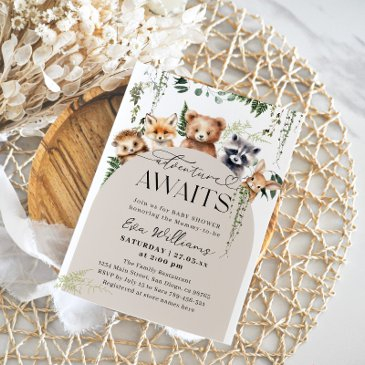 adventure woodland animal neutral baby shower invitation