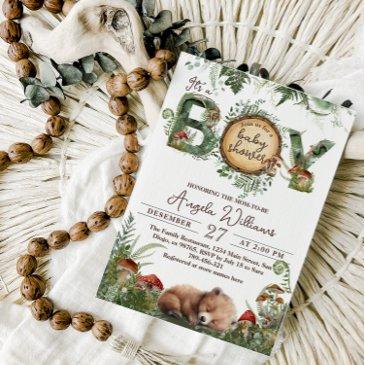 adventure woodland mushroom fern baby boy shower invitation