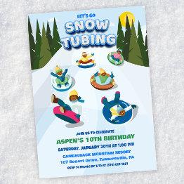 Small African American Ethnic Snow Tubing Birthday Invitation Front View