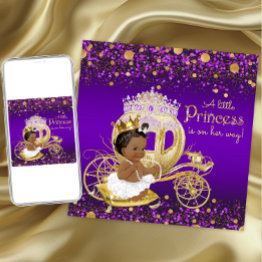 Small African American Princess Purple Gold Baby Shower Invitation Front View