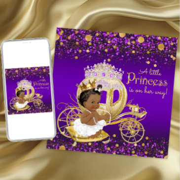 african american princess purple gold baby shower invitation