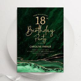 Small Agate Emerald Green Gold 18th Birthday Invitation Front View