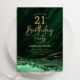 Small Agate Emerald Green Gold 21st Birthday Invitation Front View