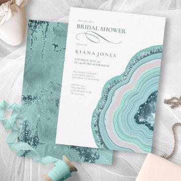agate geode glitter bridal shower teal id647 invitation