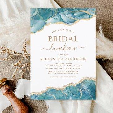 agate turquoise bridal shower luncheon teal gold i invitation