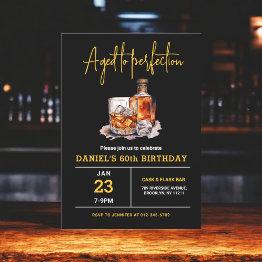 Small Aged To Perfection Men's 60th Whiskey Birthday Invitation Front View